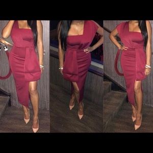 Bow One Shoulder Midi Dress